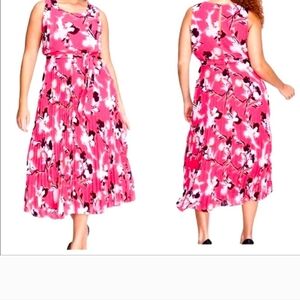 Lane Bryant pink floral pleated dress